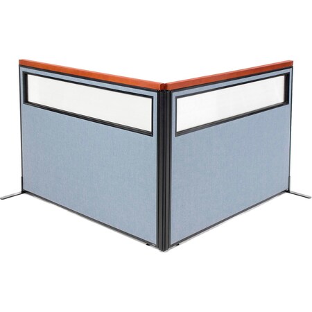 Global Industrial Interion Deluxe Freestanding 2-Panel Corner Divider w/Partial Window 60-1/4"W x 43-1/2"H Blue 695098BL
