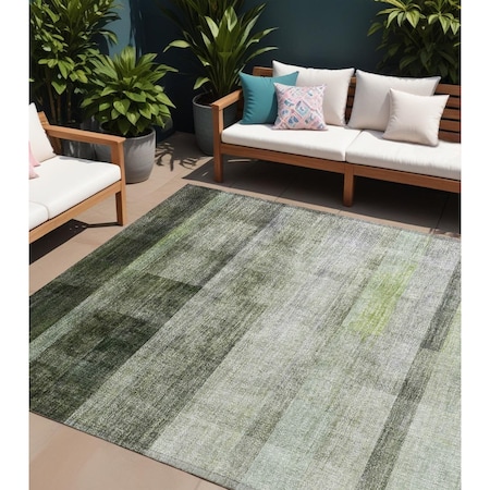 Homeroots 8' X 10' Olive Green Ombre Washable Non Skid Indoor Outdoor Area Rug 563661