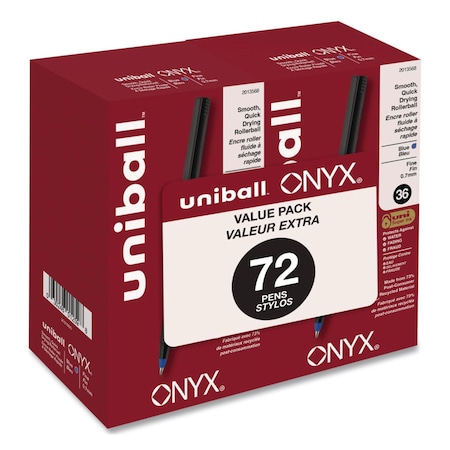 Uni-Ball ONYX Stick Roller Ball Pen, Fine 0.7mm, Blue Ink, Blk Barrel, PK72 2013568