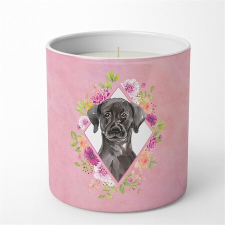 Carolines Treasures 10 oz Black Labrador Pink Flowers Decorative Soy Candle CK4261CDL