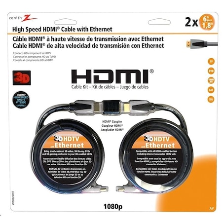 Zenith HDMI Cable Kit, Black Sheath, 6 ft L VH1006HDKIT