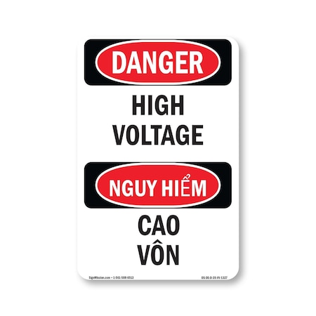 Signmission Safety Sign, OSHA Danger, 5" Height, High Voltage Bilingual OS-DS-D-35-VV-1327