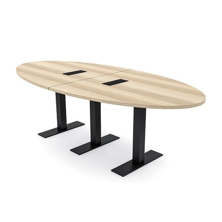 Skutchi Designs 8ft Conference Table With Power Unit | 6 Person Modular Oval Meeting Table | Harmony Series HAR-OVL-48X96-T.BK-K525-EBLK