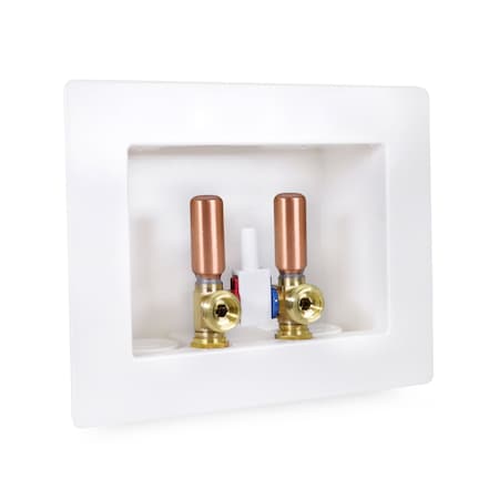 Everflow Washing Machine Outlet Box, Dual Drain, Assmbld W/ 1/2'' Push-Fit Valves & Hammer Arrestors, White ABS SB200-UH
