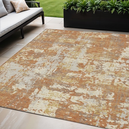 Homeroots 5' X 8' Copper Gold And Ivory Abstract Washable Indoor Outdoor Area Rug 597951