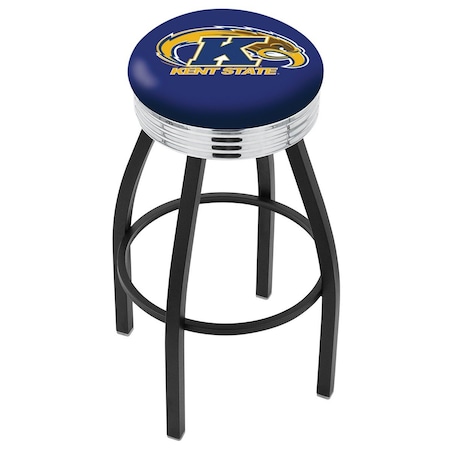 Holland Bar Stool Co 30" Blk Wrinkle Kent State Swivel Bar Stool, Chrome Ring L8B3C30KentSt