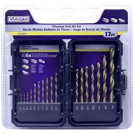 Vulcan Drill Bit Set, 17-Piece, High Speed Steel/Titanium Nitride, Bright Yellow 871570OR