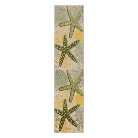 Homeroots 8' Green And Yellow Starfish Indoor Outdoor Runner Rug 548040