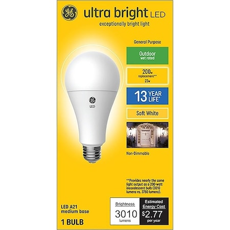 Ge Ultra Bright Light Bulb, A21 Lamp, 200 W Equivalent, Medium E26 Lamp Base 93128933