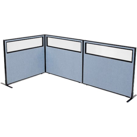 Global Industrial Interion Freestanding 3-Panel Corner Room Divider w/Partial Window 48-1/4"W x 42"H Panels Blue 695046BL