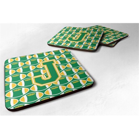 Carolines Treasures Letter J Football Green and Gold Foam Coaster, Set of 4 CJ1069-JFC