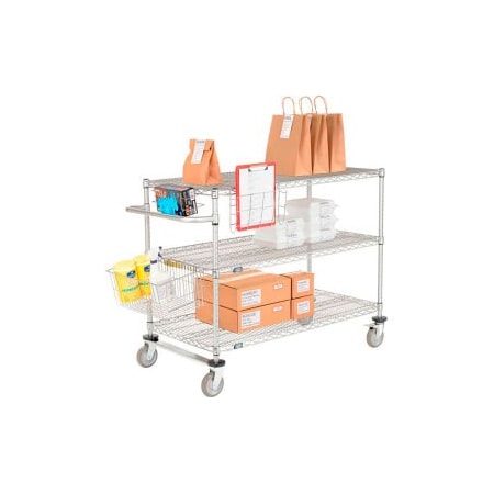 Global Equipment Nexel    Curbside Cart, Chrome, 54"L x 24"W x 40"H, 3 Wire Shelves, Polyurethane Casters CS24543C