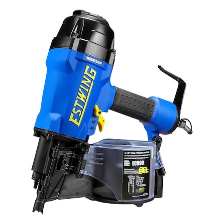 Estwing Pneumatic 15 Deg. 3-1/2in Coil Framing Nailer with 1/4in NPT Industrial Swivel Fitting andBag ECN90