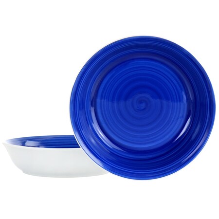 Gibson Home Crenshaw 8.75 Inch 2 Piece Stoneware Pasta Bowl Set in Blue and White 127294.02
