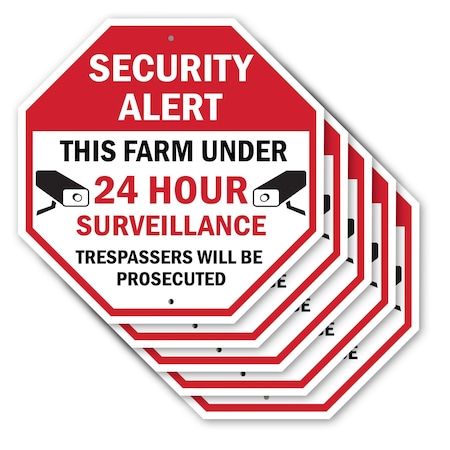 Signmission Security Alert This Farm Under 24 H, 10 inch X 10 inch, Aluminum Metal Signs, 5PK OC-A-5Pack-10-329