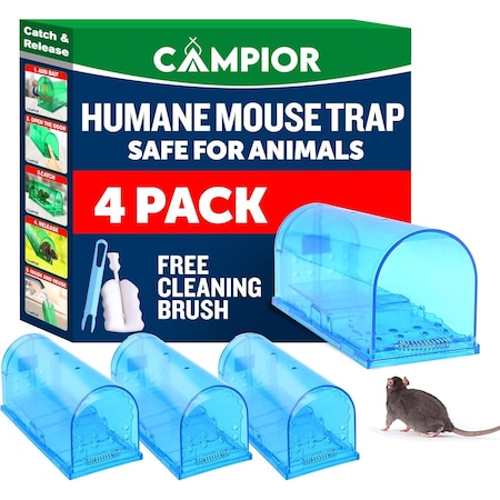 Campior Humane Mouse Trap, Large, No-Kill, Child and Pet Safe, Easy Release, Blue, 4PK CMPMO8SBL31