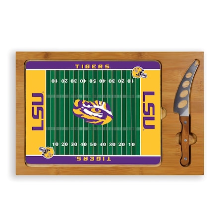 Picnic Time Family Of Brands NCAA LSU Tigers Icon Glass Top Cutting Board & Knife Set 910-00-505-294-0
