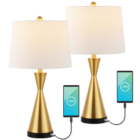 Jonathan Y Colton 26" Classic French Country Iron LED Table Lamp with USB Charging Port, Brass Gold, 2PK JYL4046B-SET2