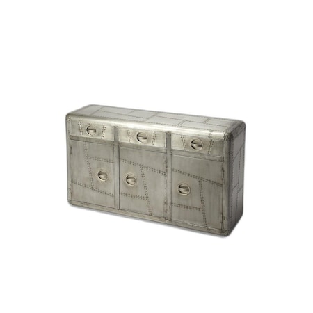 Homeroots 55in Silver Steel Console Accent Cabinet With Three Drawers 389754
