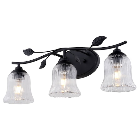 Vaxcel Fairwood 21 in. 3-Light Rustic Black Bathroom Vanity Fixture, Clear Glass Shade W0511