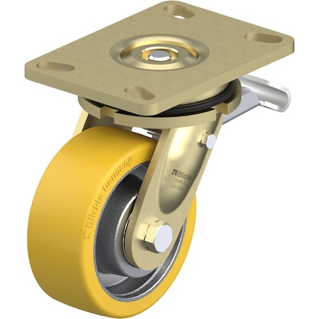 Blickle Swivel Plate Caster, PU, 5", Brake, Load Rating: 1320 lb. LS-GTH 127K-16-ST