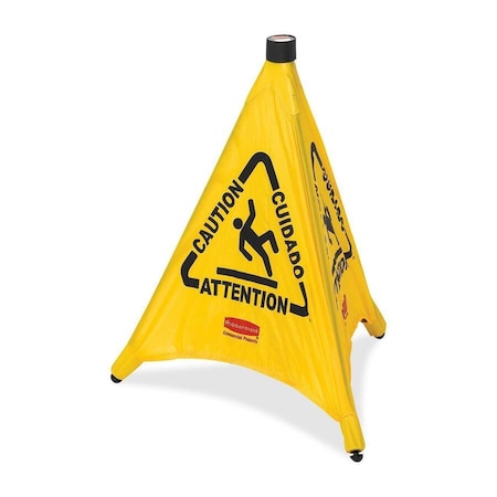 Rubbermaid Caution Sign, 20 in Height, 21 in Width, Cone, Multilingual 9S0000YEL