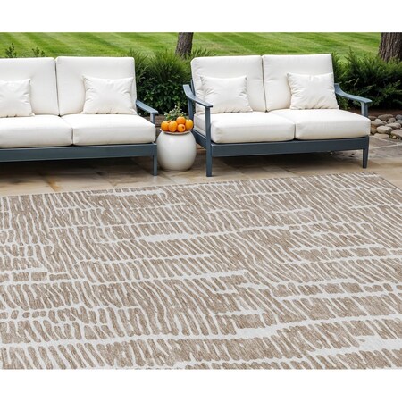 Homeroots 8' X 10' Brown And Ivory Abstract Washable Indoor Outdoor Area Rug 588501