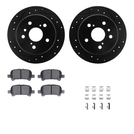 Dynamic Friction Co DFC Rotors-Drilled & Slotted-Black w/ 5000 Advanced Brake Pads Incl Hdw 8512-76058