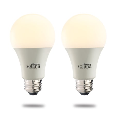 Bulbrite Solana Smart LED Wifi Light Bulb, A19 / E26 Base, 8W, 2200K-6500K, White Finish, 2PK 190121