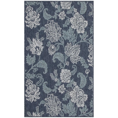 Homeroots 3' X 5' Navy Blue And Ivory Floral Indoor Outdoor Area Rug 554906