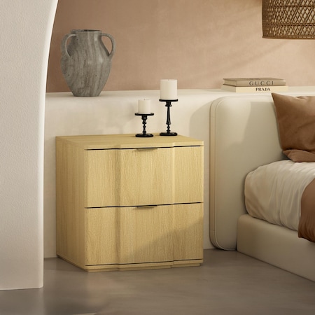 Manhattan Comfort Clive 22in Nightstand in Natural and Gold (2-Drawer) NS1560-1