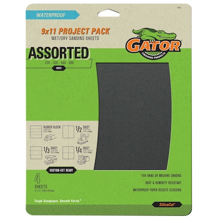Gator Finishing SilicaCut 9 x 11 in. Project Pack Wet/Dry Sanding Sheets, Assorted Grit, 4PK 4475