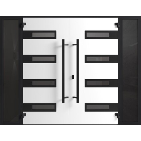 Vdomdoors Front Exterior Prehung Aluminum Double Doors Ronex0131 Grey 2 Sidelights Mirrored Clear Glass Entry RONEX0131DEXD-GRE-W12+72+12xH80-RH-O