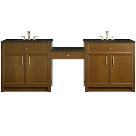 James Martin Vanities Bellshire 96" Dual Vanity Set with 24" Make-Up Counter, Honey Oak w/3 cm Phantome Eclos Top 660-VMC96-HNO-3PHT