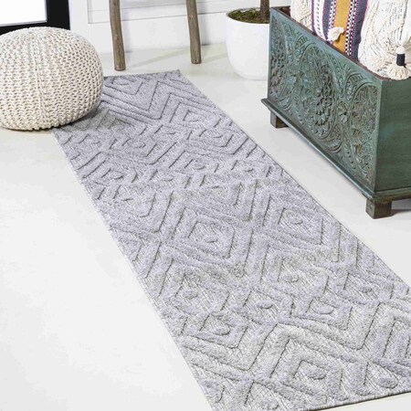Jonathan Y Balansat Moroccan Diamond Light Gray 2 ft. x 8 ft. Indoor/Outdoor Runner Rug IBZ100C-28