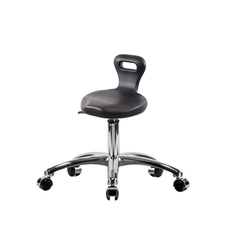Blue Ridge Ergonomics Polyurethane Serpent Stool Chrome - Desk Height with Chrome Casters in Black Polyurethane PSPDHSL-CR-CC-BLK