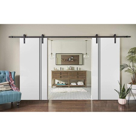 Sartodoors Sturdy Double Barn Door with Hardware, Planum 0016 White Silk and Aluminum Strips, 13FT Rail Hanger PLANUM0016DB-WS-7296