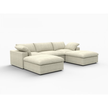 Homeroots 120" Beige Linen Modular Sofa With Ottoman And Storage 714559