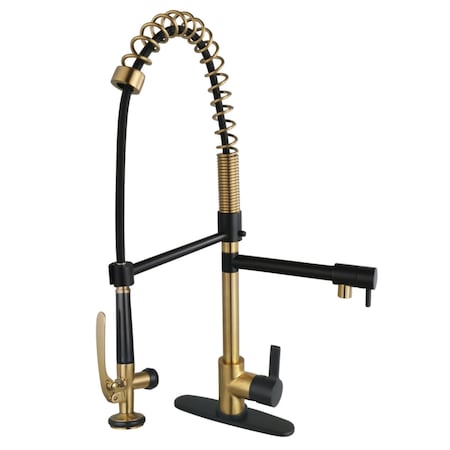 Kingston Brass Single-Handle Deck-Mount Pre-Rinse Kitchen Faucet with Pot Filler, Brushed Brass/Matte Black LS850CTLBBMB