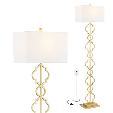 Jonathan Y Selina 64.5" Transitional Glam Iron Ogee Trellis LED Floor Lamp, Gold Painting JYL3073A