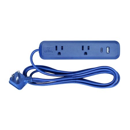 Globe Electric 6 ft. L 2 outlets Power Strip with USB Ports Blue 30000585