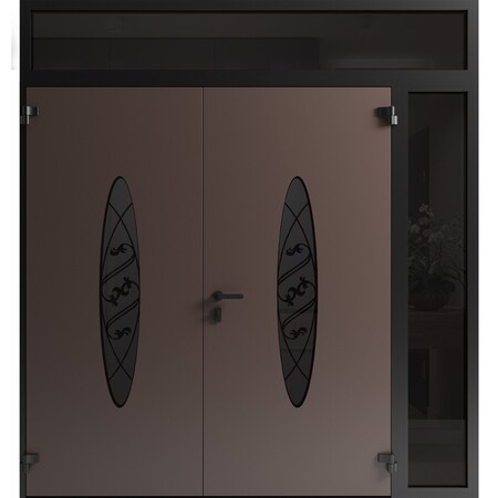Vdomdoors Front Exterior Prehung Aluminum Double Doors Ronex1277 Brown Mirrored Clear Glass 1 Sidelight and RONEX1277DEXD-BRW-W72+16xH80+12-RH-I