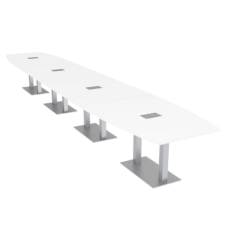 Skutchi Designs Boat Conference Table With Power Unit, 48 in W, 264 in L, White HAR-BOT-48x264-DOU-W960-ESIL