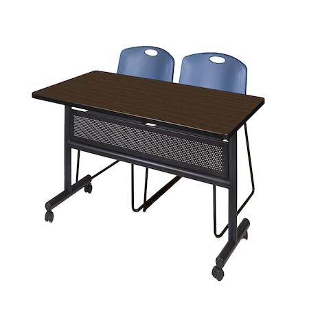 Regency Kobe Flip-Top Privacy Nesting Table W/ 2 Zeng Stack Chairs, 48 in W, 30 in L, Neo Walnut MKFTM4830NW44BE