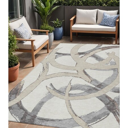 Homeroots 5' X 8' Ivory Gray And Beige Abstract Washable Indoor Outdoor Area Rug 599131