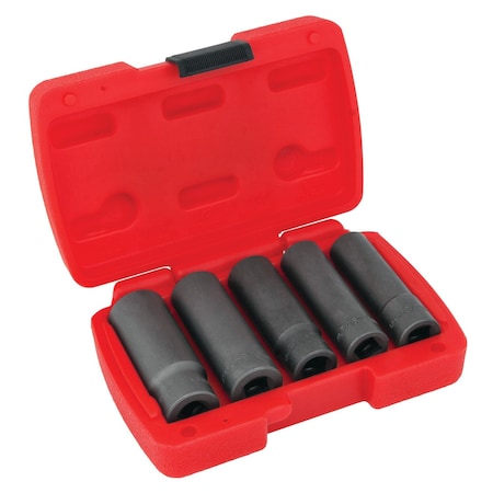 Performance Tool 5 pc. 3/8 in Dr. Deep Bolt Extractor Set, Stripped Bolt Remover, SAE/Metric W38920