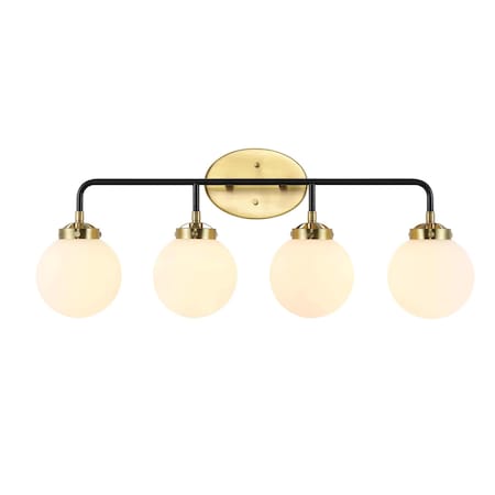 Jonathan Y Caleb 30.75" 4-Light Contemporary Transitional Iron/Glass LED Vanity Light, Brass Gold/Black JYL9554B