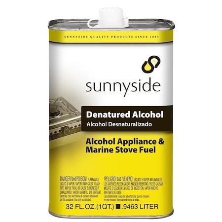 Sunnyside Denatured Alcohol Thinner, Liquid, Alcohol, Clear, 1 qt, Can 83432