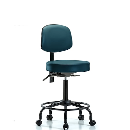 Blue Ridge Ergonomics Vinyl Stool, Back, Med Bench, Round Tube Base, Casters, Royal BR-VMBST-RT-T0-RC-8801
