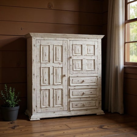 Homeroots 55" White Solid Wood Three Drawer Gentlemans Chest 524565